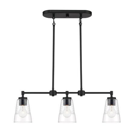 Designers Fountain Ingo 60 Watt 3 Light Matte Black Pendant with Clear Ribbed Glass Shade D230M-IS-MB